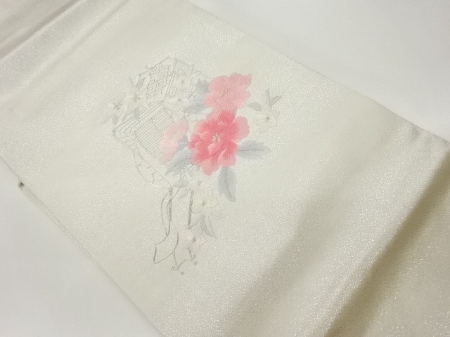 JAPANESE KIMONO / VINTAGE NAGOYA OBI / EMBROIDERY / FLOWERS & CARRIAGE